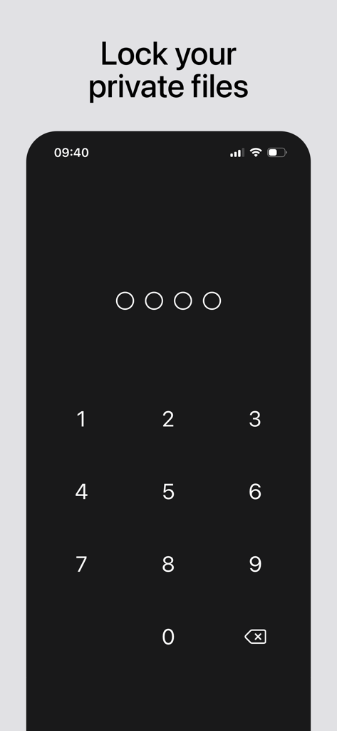 Private Vault – Store Files - Private Vault app passcode entry screen for locking files