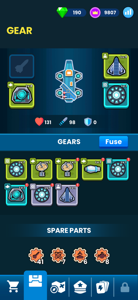 Inventory Merge Combat - Gear management and item fusion screen in Inventory Merge Combat mobile game