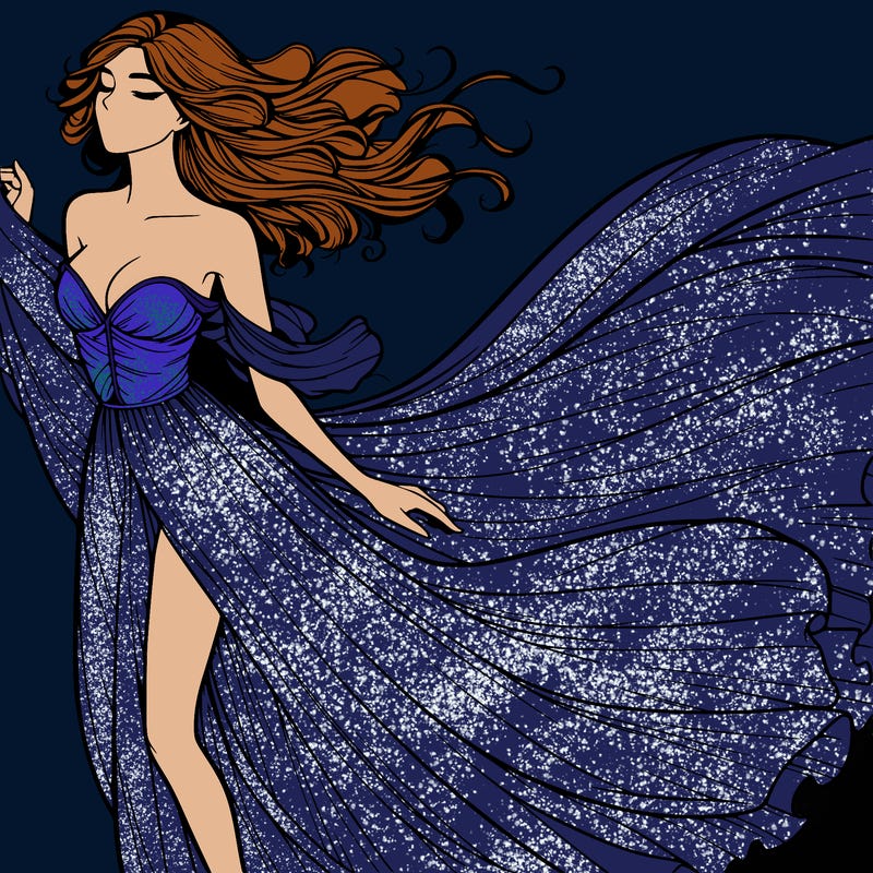 realistic woman in dress flowing the the wind