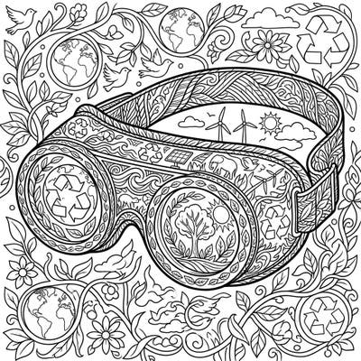 Dive into an intricate coloring experience with this Earth Day-themed adult coloring page featuring elaborately designed goggles. Perfect for expressing your love for the planet through mindful artistry.
