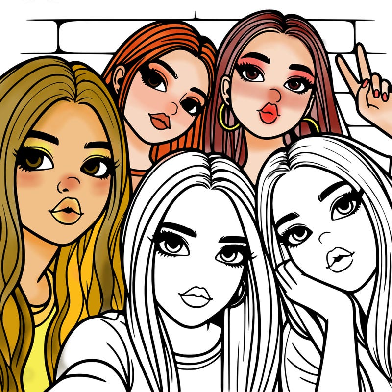 group of teen girls friends y2k up close in a selfie