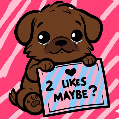 a puppy holding a sign that says 2 likes maybe?