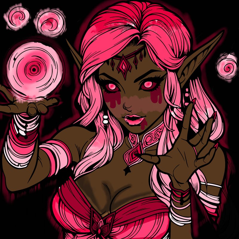 realistic scary beautiful elf sorceress casting spell