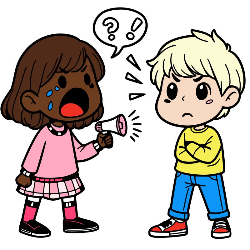 a girl yelling at a boy
