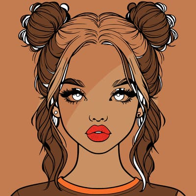 realistic girl with two buns in hair and lips