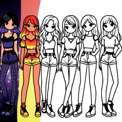 a group of girls wearing crop tops and shorts