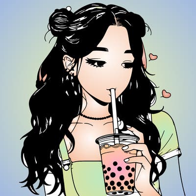 aesthetic realistic girl with boba