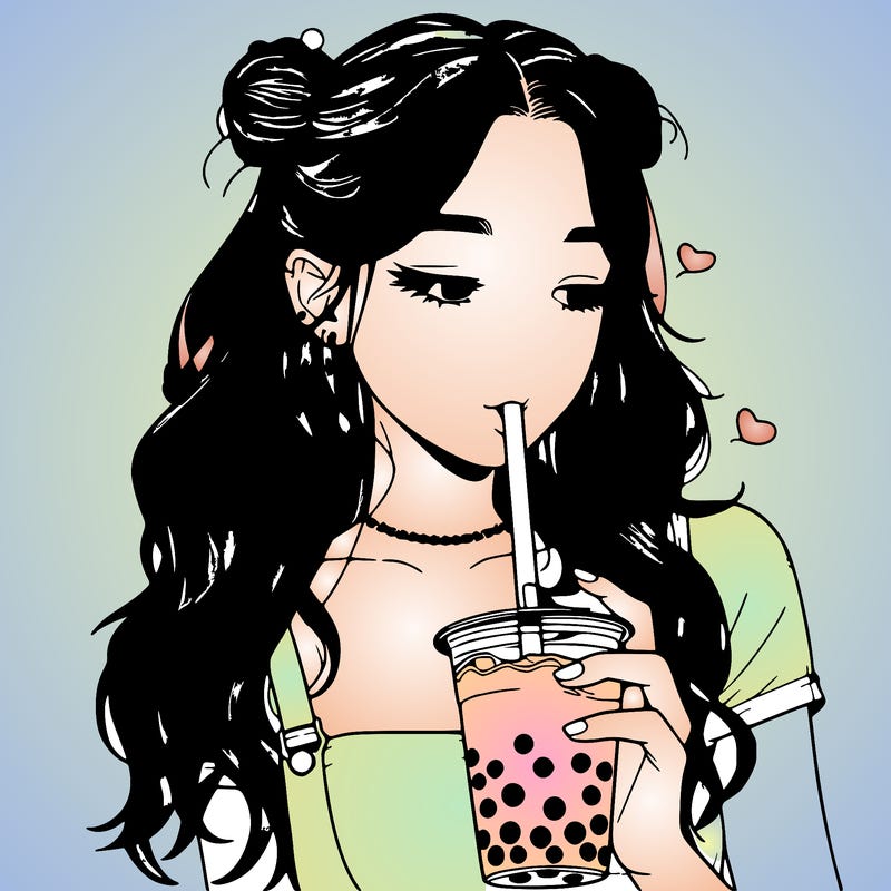 aesthetic realistic girl with boba