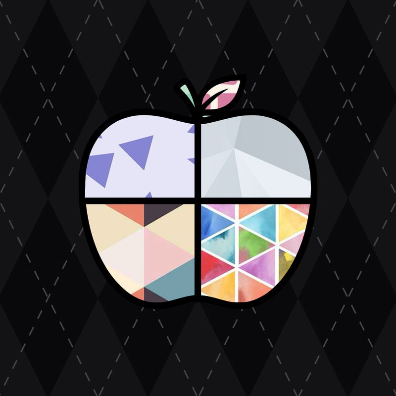basic apple drawing split in four by lines