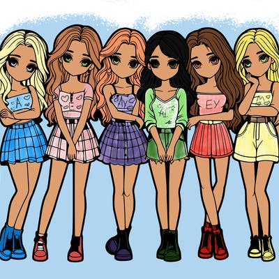 a group of girls realistic