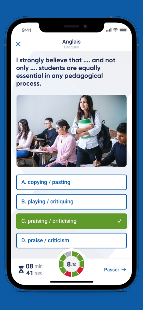 Concours SESAME 2026 - Interface de question à choix multiples pour la langue anglaise dans l'application Concours SESAME 2026