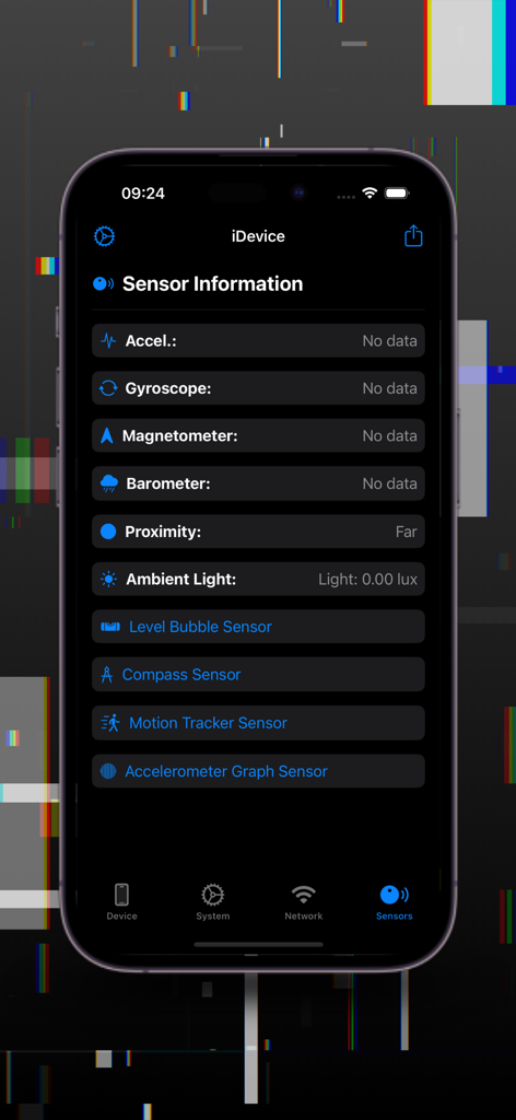 Device Monitor: iDevice - Real-time sensor information and hardware diagnostics dashboard in the Device Monitor iDevice app.