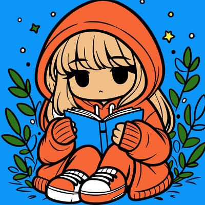 girl in oversized hoodie reading a book
