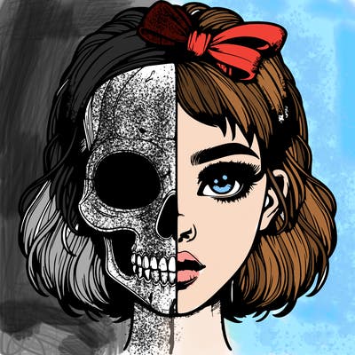 realistic girl with half skull mask