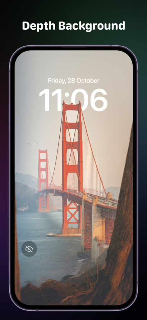 Golden Gate Bridge Tiefeffekt-Hintergrundbild auf einem iPhone-Sperrbildschirm