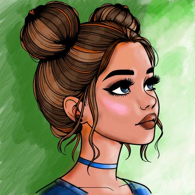 realistic girl with buns on the top of her head