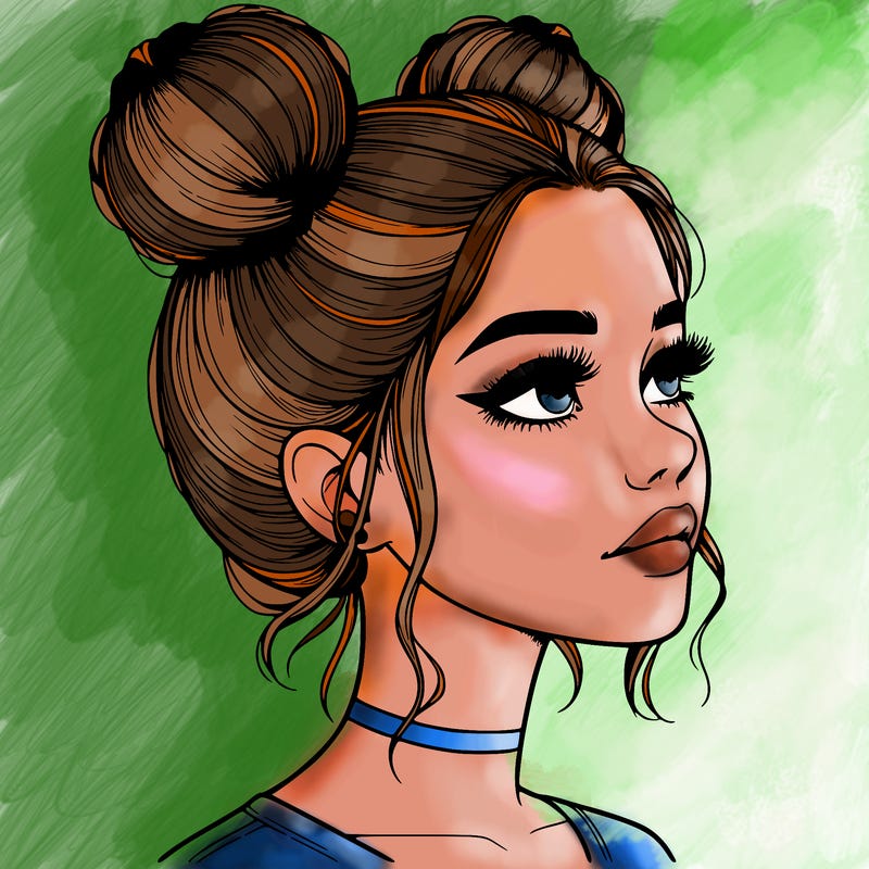realistic girl with buns on the top of her head