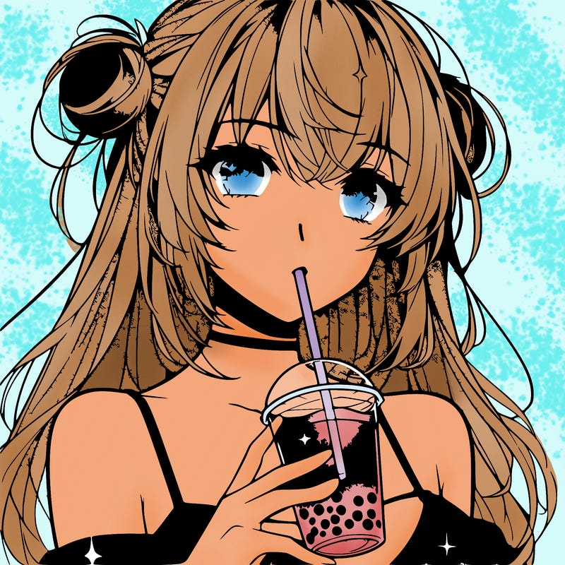 anime girl drinking galaxy boba tea