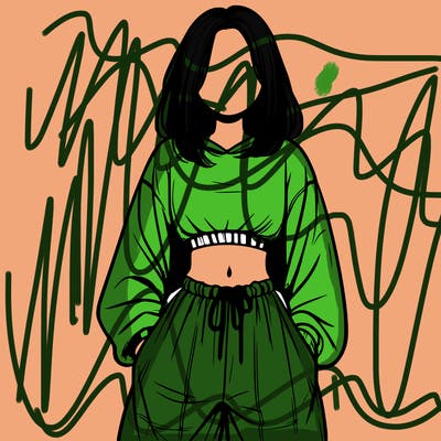 realistic girl faceless with baggy pants and a crop top