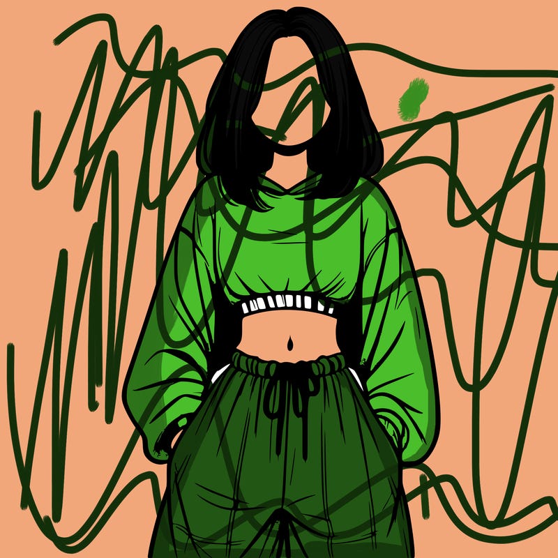 realistic girl faceless with baggy pants and a crop top