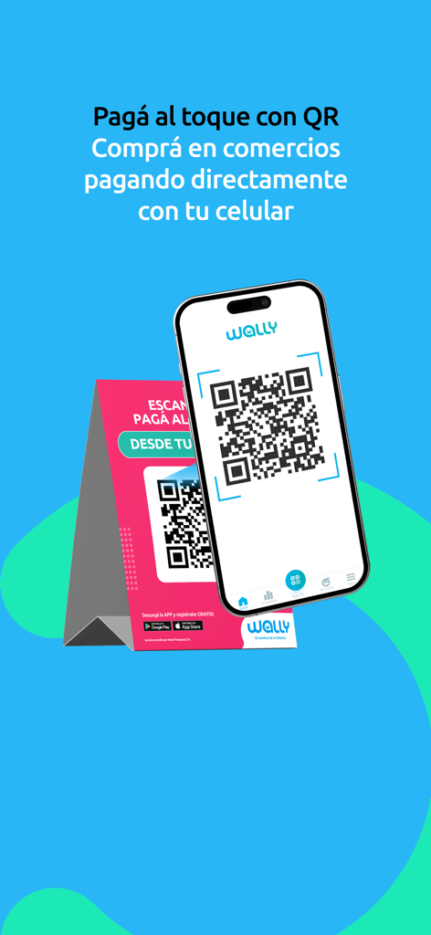Wally Paraguay - Un smartphone usando la aplicación Wally para escanear un código QR para pagos móviles instantáneos en una tienda minorista