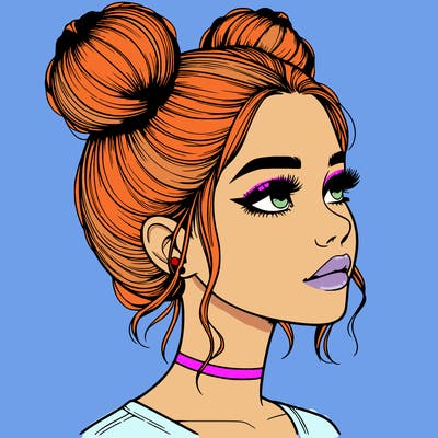 realistic girl with buns on the top of her head