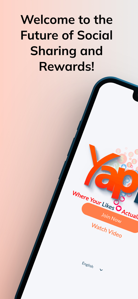 Yapit - Yapit App-Begrüßungsbildschirm mit der Überschrift Willkommen in der Zukunft des Social Sharing und der Belohnungen und einem Button Jetzt beitreten.