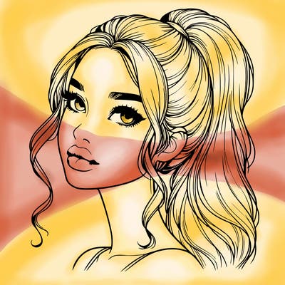 realistic girl with a ponytail on her hair and lips