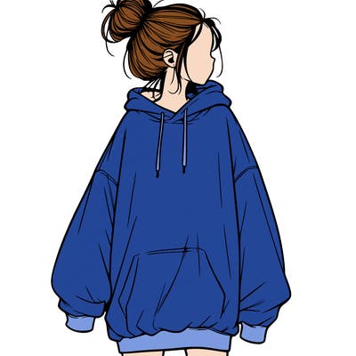 realistic girl with a oversized sweatshirt on and a bun