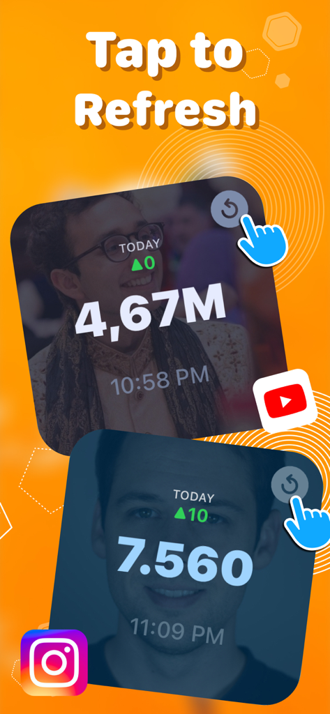 Followers Insight Widget - Widget Followers Insight que muestra recuentos de seguidores de redes sociales con un botón para actualizar