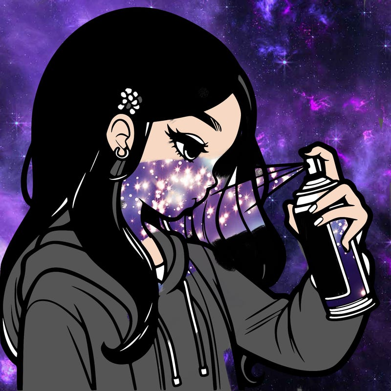 a realistic girl spray painting