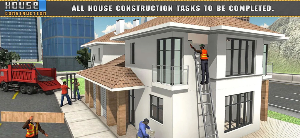 House Construction Simulator - Construction workers finishing a two-story house build in House Construction Simulator.