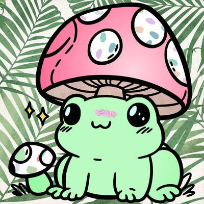 a cute frog with a mushroom hat