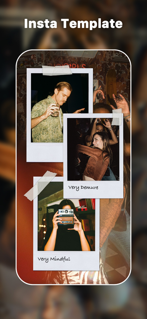 A social media collage template featuring retro polaroid photos with trendy handwritten captions