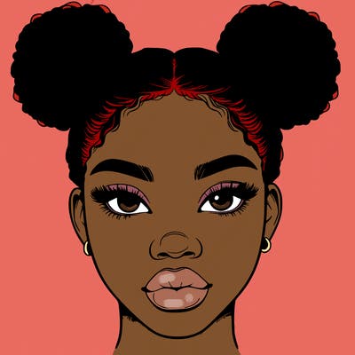 realistic black woman with two buns