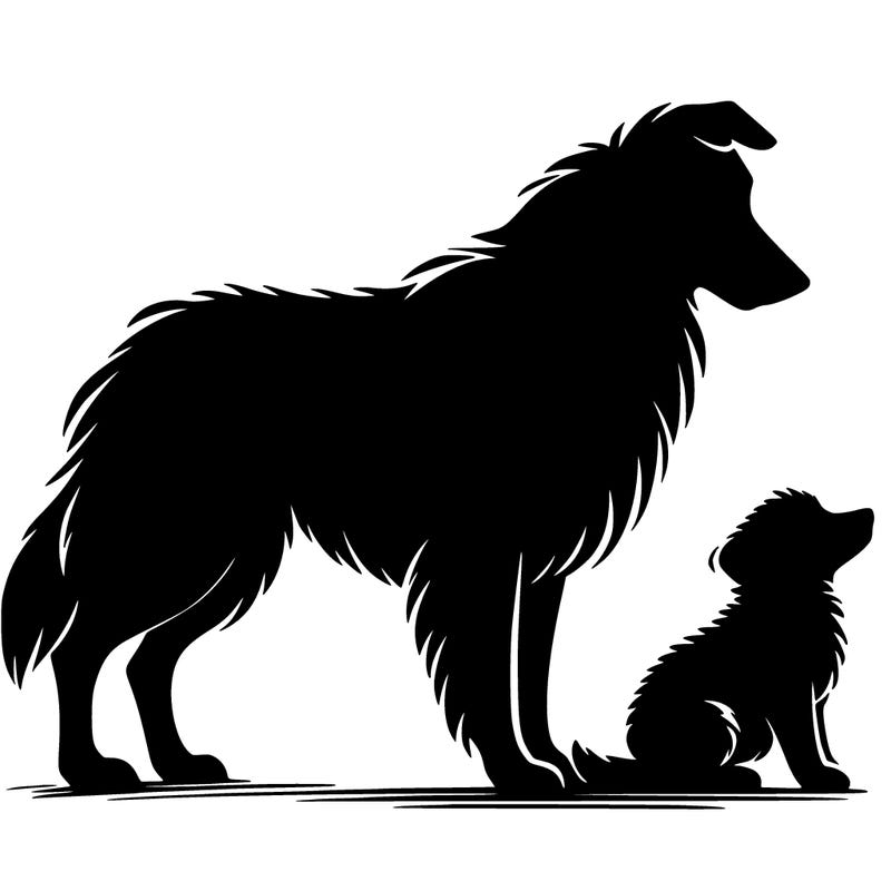 silhouette of a shepherd with his still and baby dog