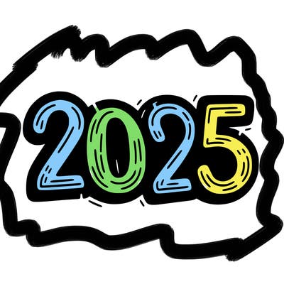 one line scrawled numbers sketch design “2025”