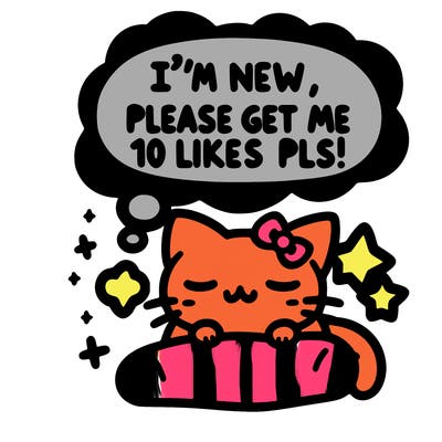 kitty taking a nap dream talking and saying "i'm new, please get me at least 10 likes pls!!"