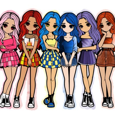 a group of girls realistic