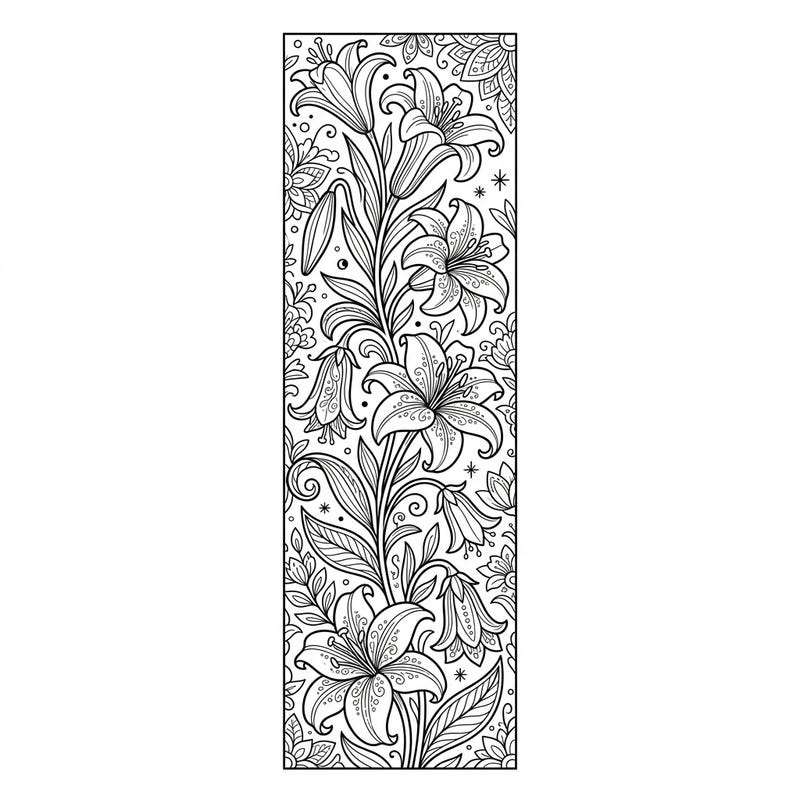 Unwind with this exquisitely detailed lily flower bookmark coloring page, designed specifically for adults. Its intricate floral patterns offer a perfect opportunity for mindful relaxation and creative expression.