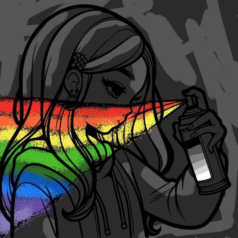 a realistic girl spray painting