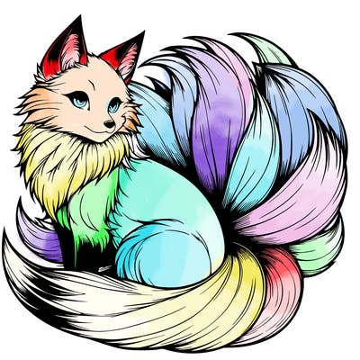 realistic detailed 9 tailed anime fox