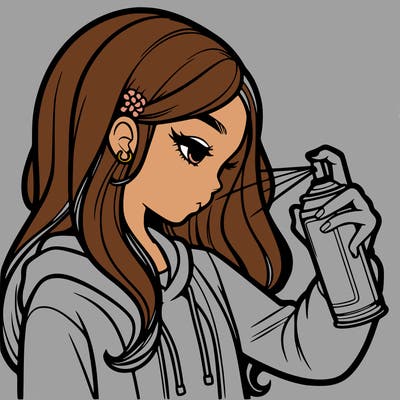 a realistic girl spray painting