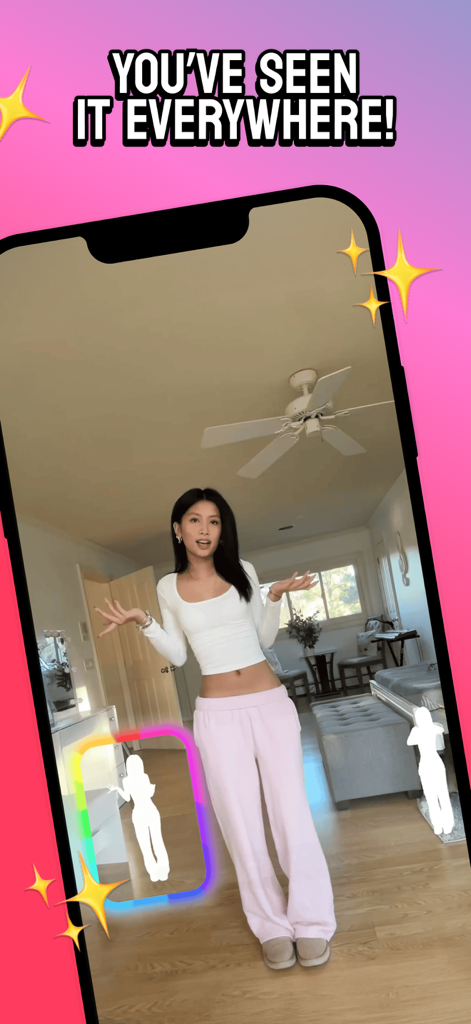 Dance Ninja - Filter Games - A girl performs a viral dance challenge using the Dance Ninja app filter on her smartphone