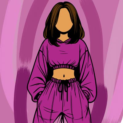 realistic girl faceless with baggy pants and a crop top