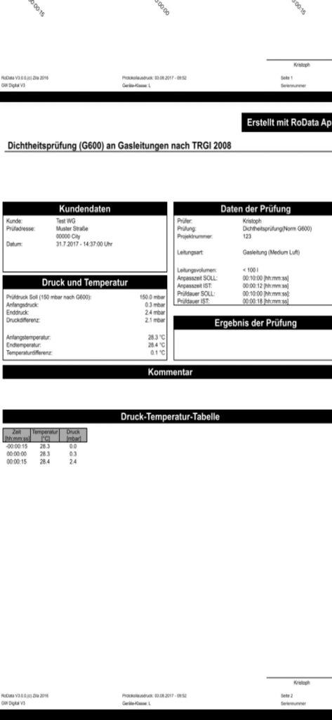 RoData Mobile - Protocolo de medición digital para pruebas de presión de tuberías de gas y agua creado con RoData Mobile