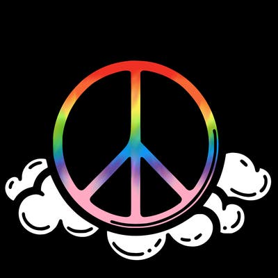 a solid peace sign with a round background shaped with clouds