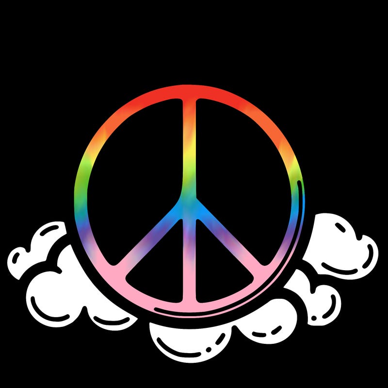 a solid peace sign with a round background shaped with clouds