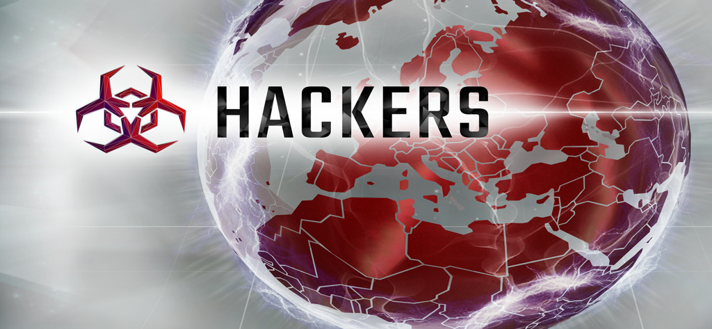 Hackers - Join the Cyberwar! - Hackers Join the Cyberwar game logo with a red digital globe background and a cyber icon
