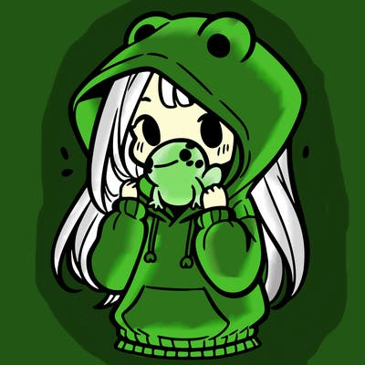 a girl holding a froggy hoodie